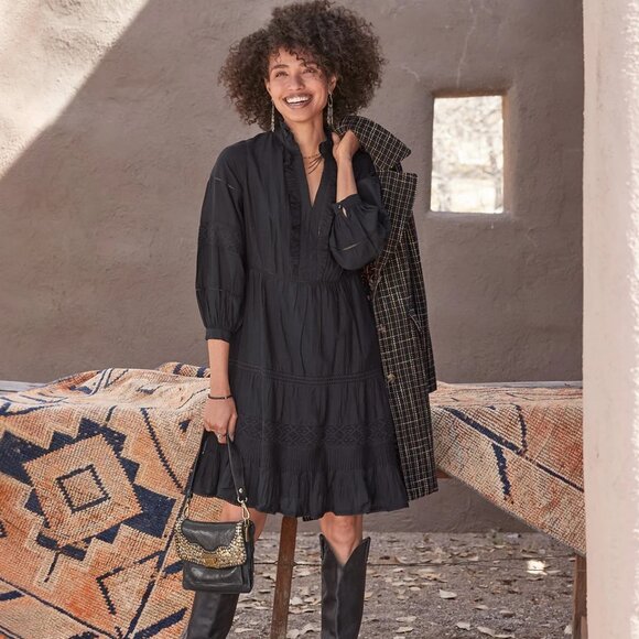 NWOT SUNDANCE Bromlee BERRY Ruffle Trim Dress Size XS Lace Women’s Long Sleeve - Picture 1 of 6